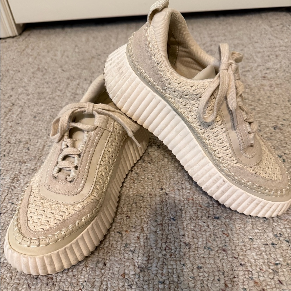 Dolce Vita Cream Textured Lace-Up Sneakers